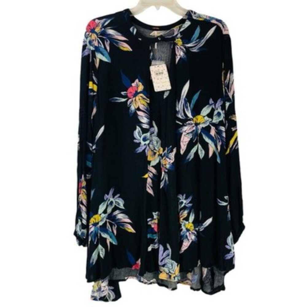 Free People Tree Swing Tunic Womens Size L Night Combo Black Floral Fairy NWT - Picture 2 of 9